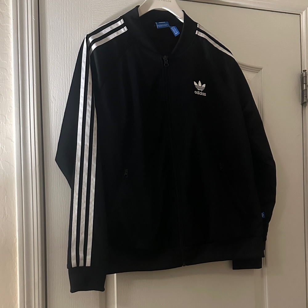 Adidas Women’s Black Bomber Track Jacket with White Stripes